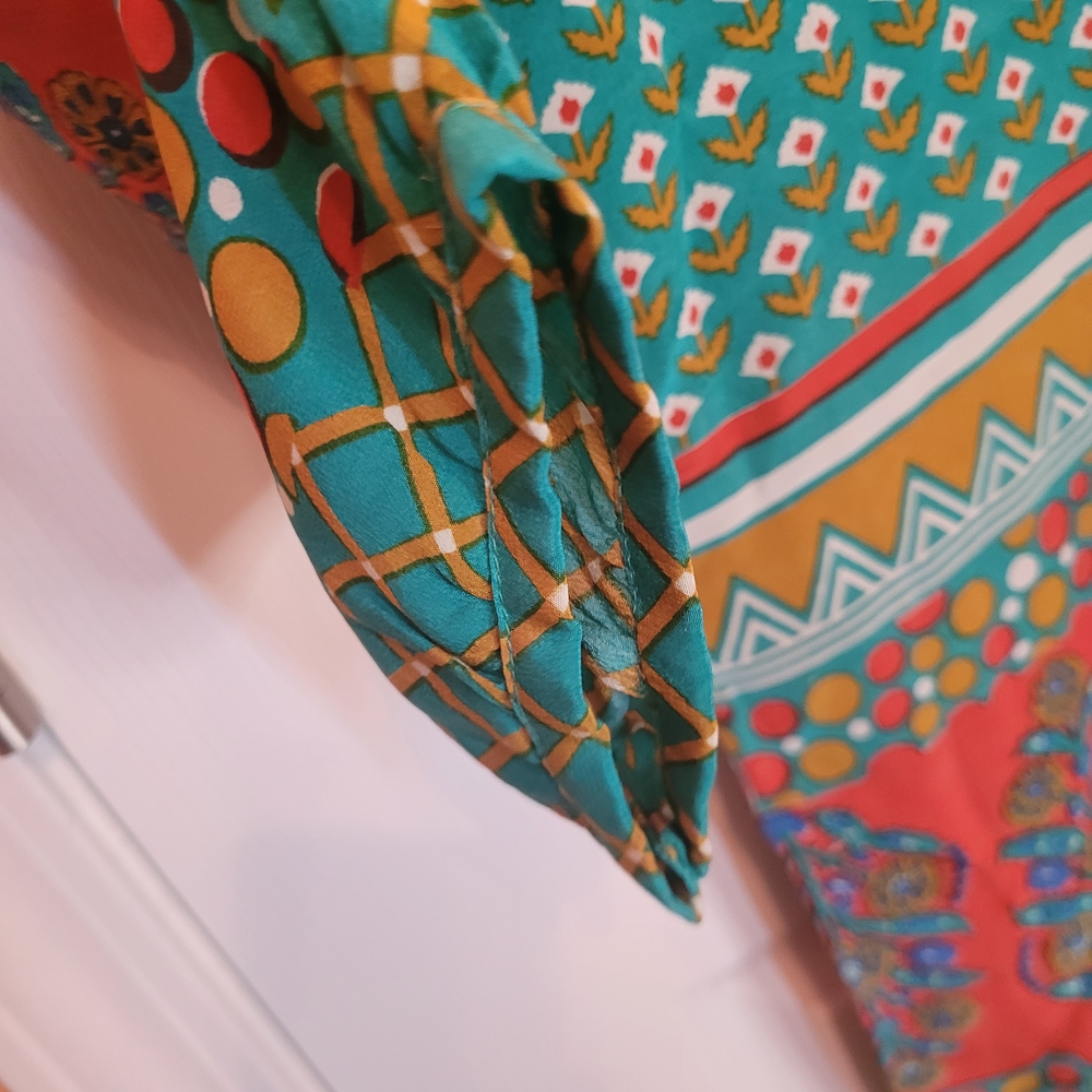 Tolani Nisha Teal and Orange Tunic Dress 100% Silk Sz Medium - Picture 4 of 10